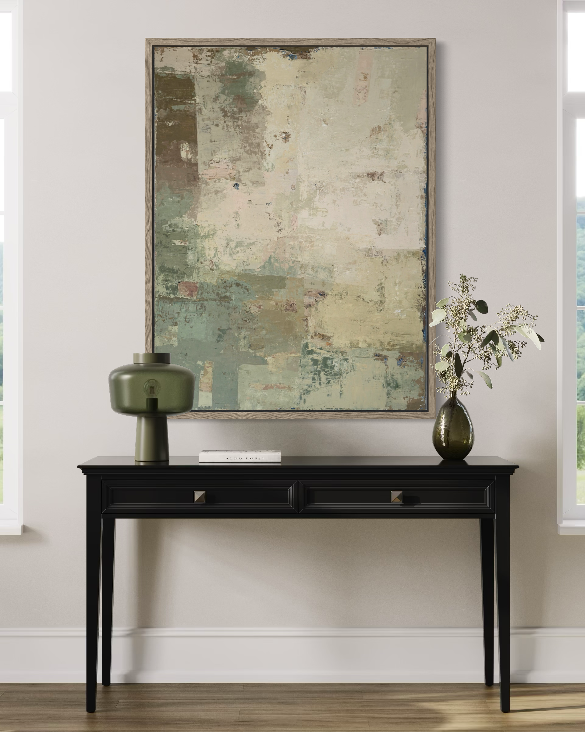 Textured abstract painting on canvas from the SPRING series by Birute Studio - light earthy tones for modern interior decor.