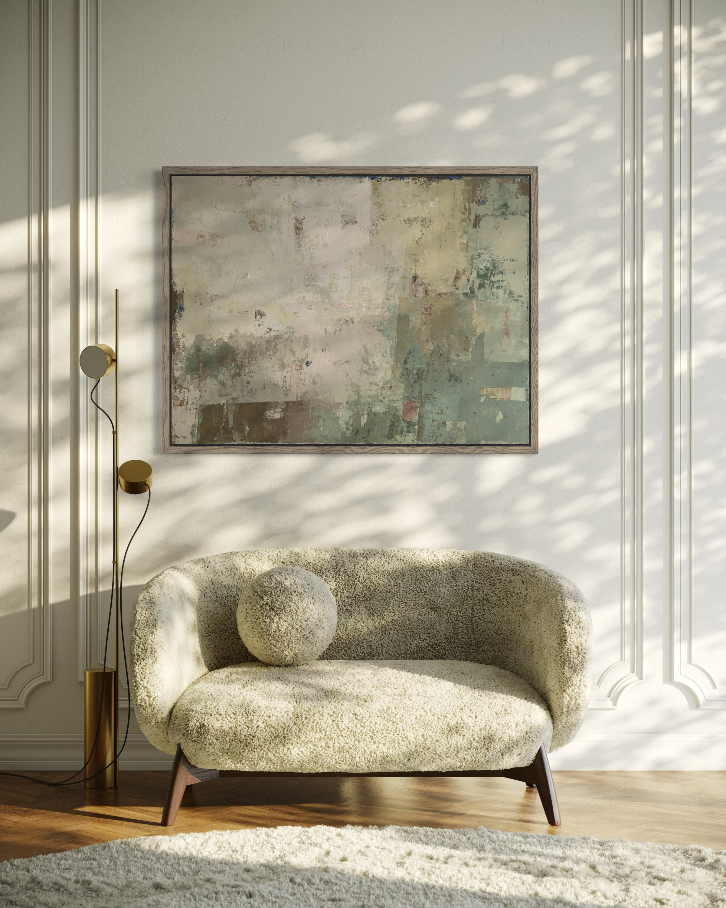 Textured abstract painting on canvas from the SPRING series by Birute Studio - light earthy tones for modern interior decor.