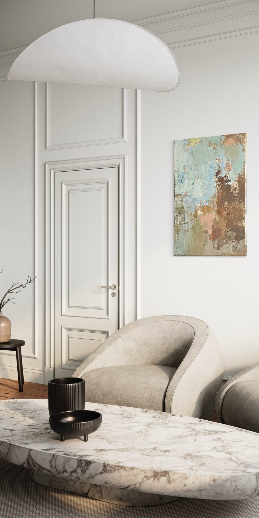 Abstraktus paveikslas -„Peaches in Season“. 100×70 cm