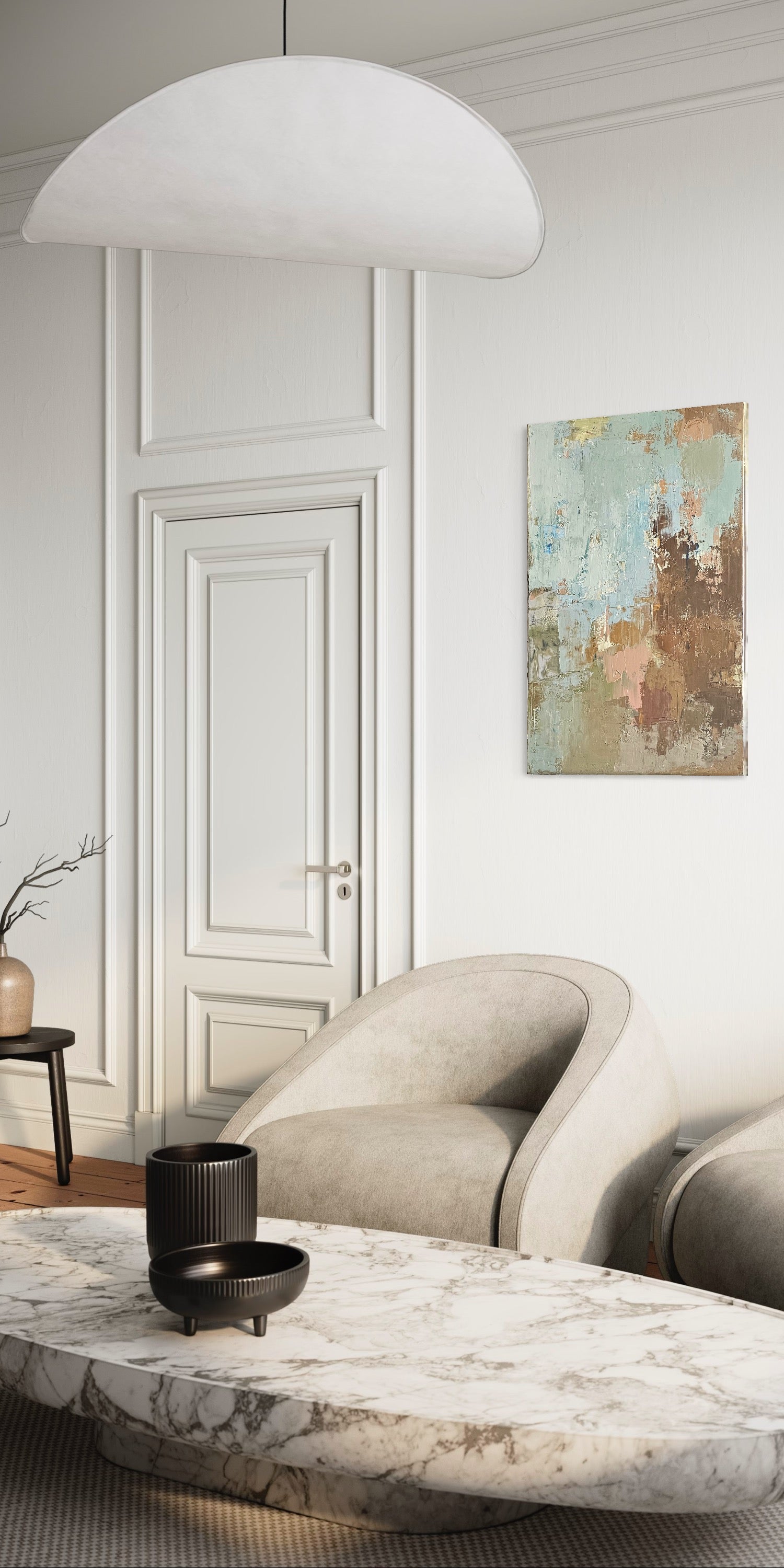 Abstraktus paveikslas -„Peaches in Season“. 100×70 cm