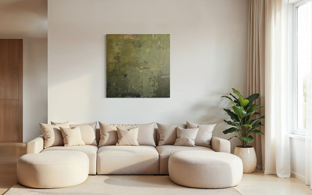 Abstraktus paveikslas -„Living in Tropics. Ubud“. 110x110 cm