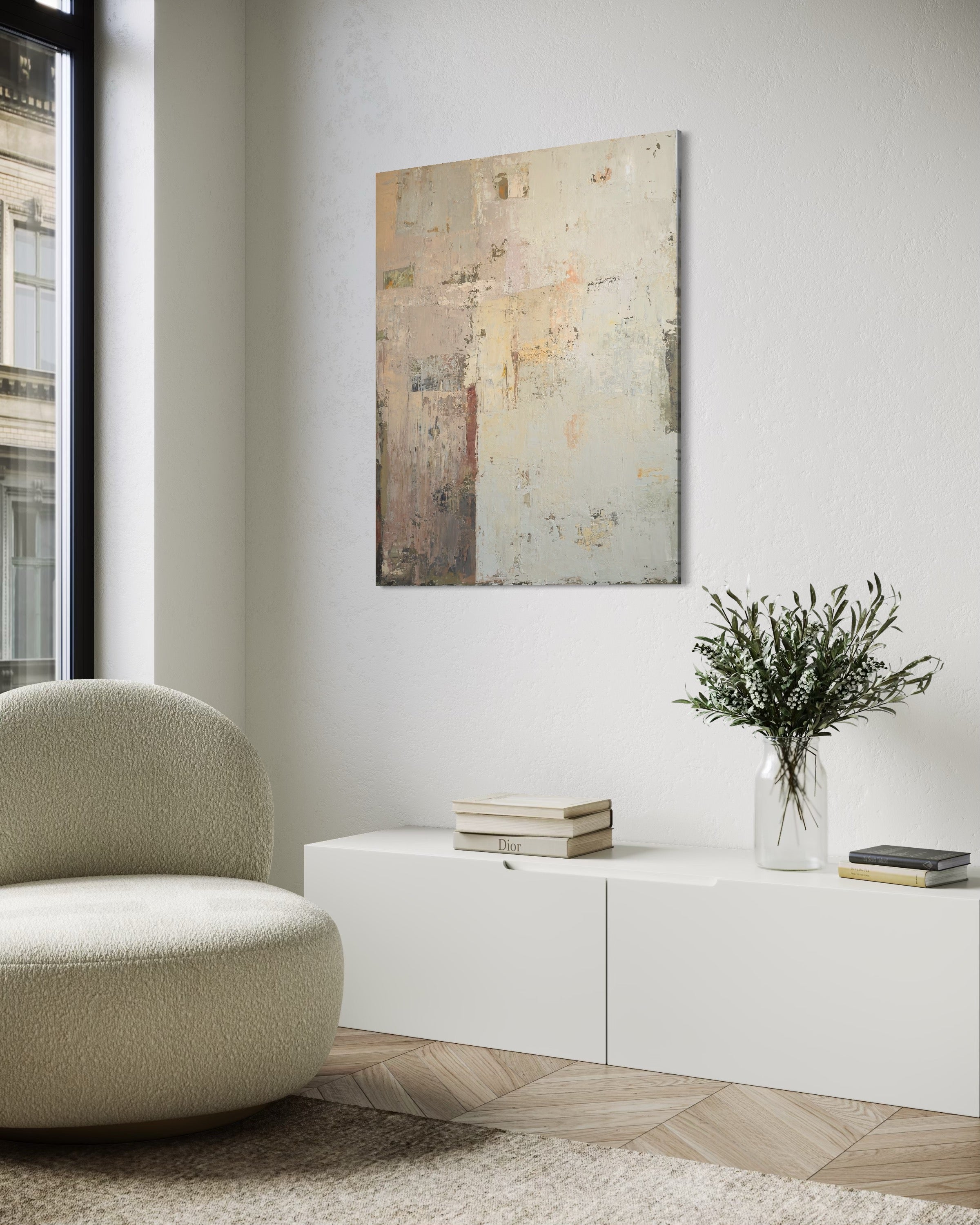 Abstraktus paveikslas -„Early October Morning“. 100×80 cm