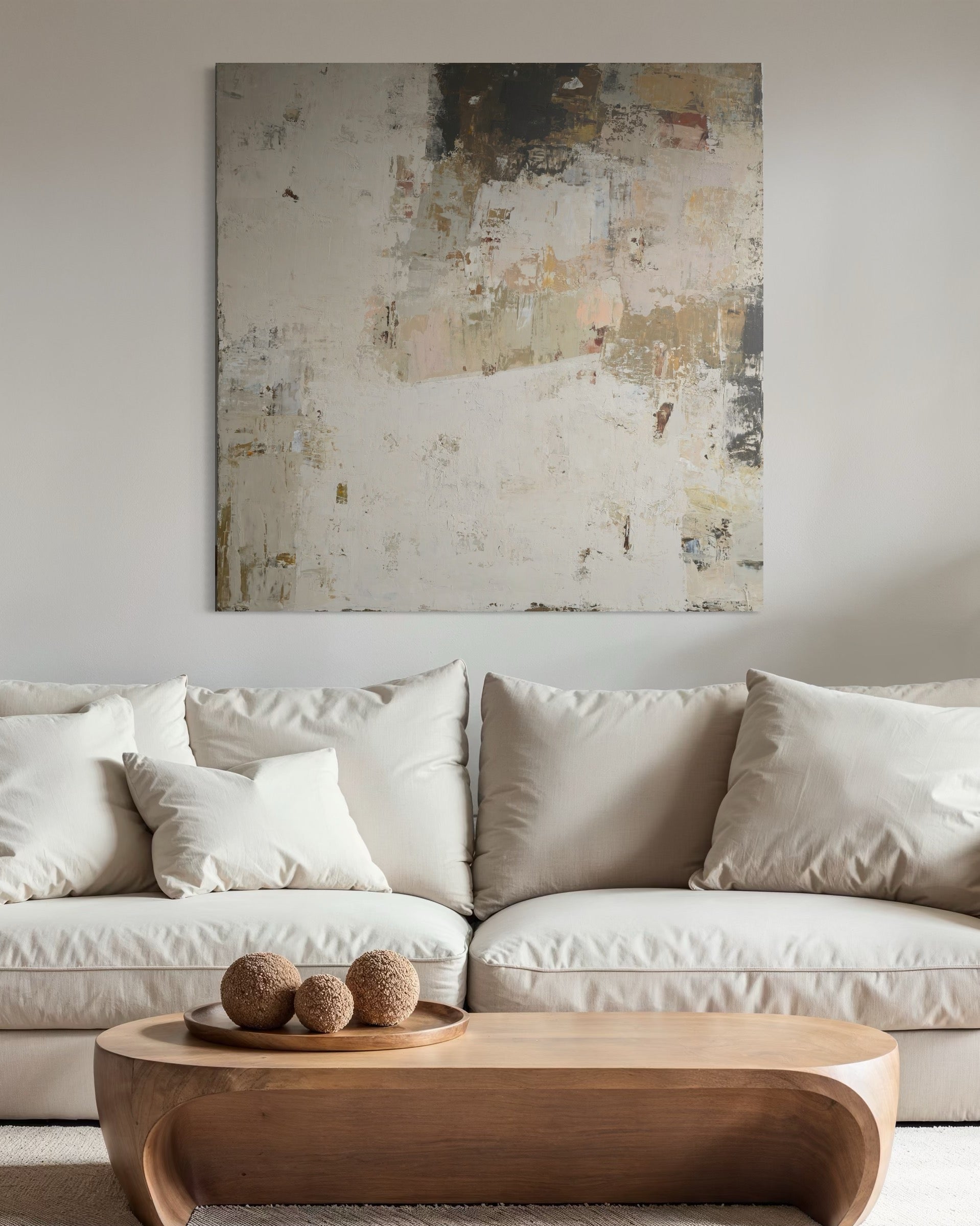 Didelis abstraktus paveikslas -„Fade Series III“. 130x130 cm