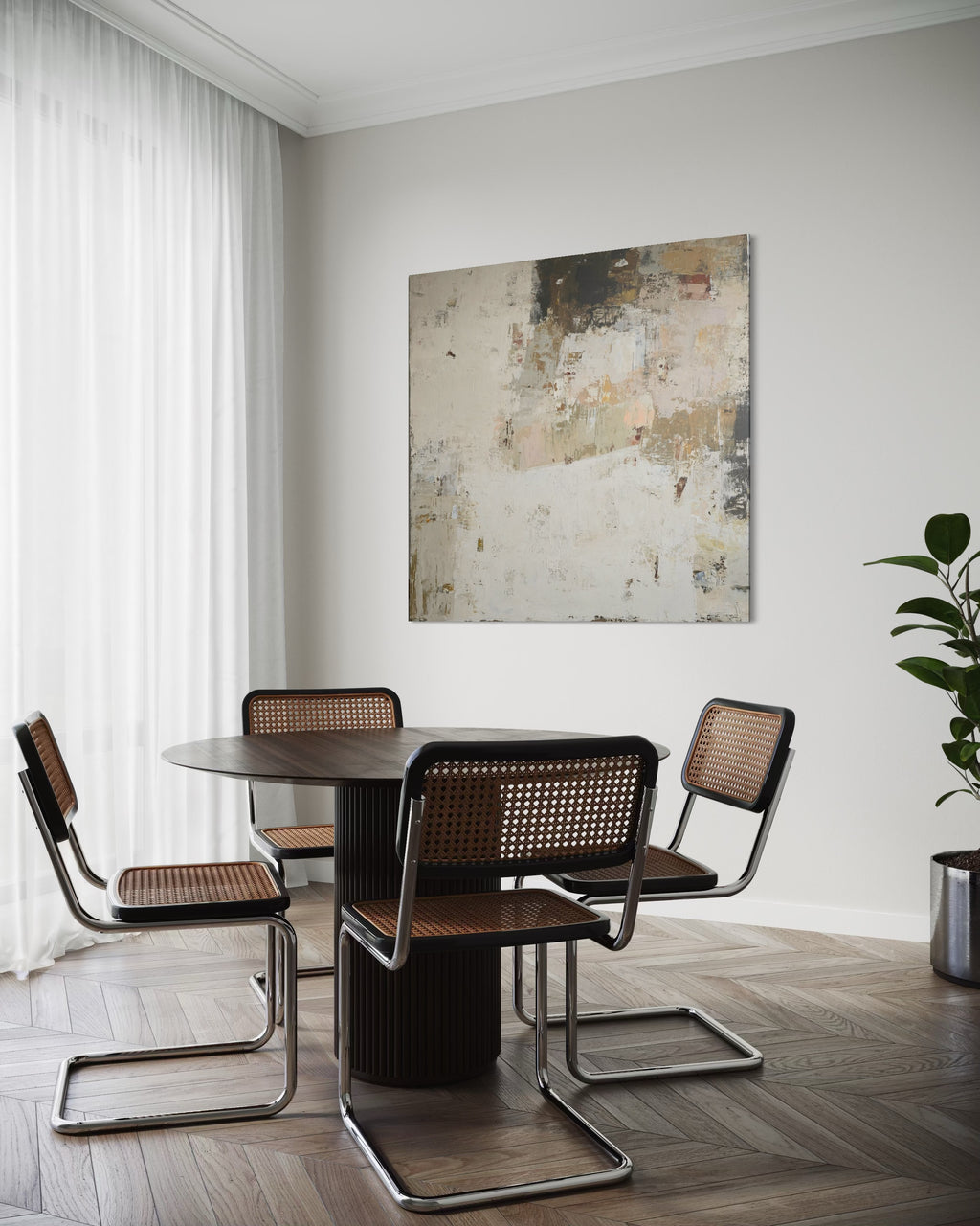 Didelis abstraktus paveikslas -„Fade Series III“. 130x130 cm