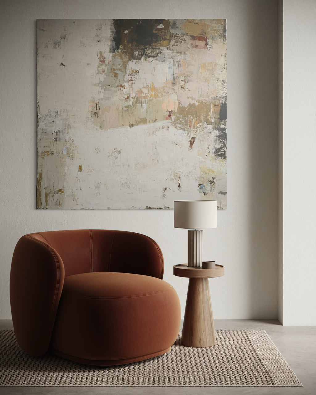 Didelis abstraktus paveikslas -„Fade Series III“. 130x130 cm