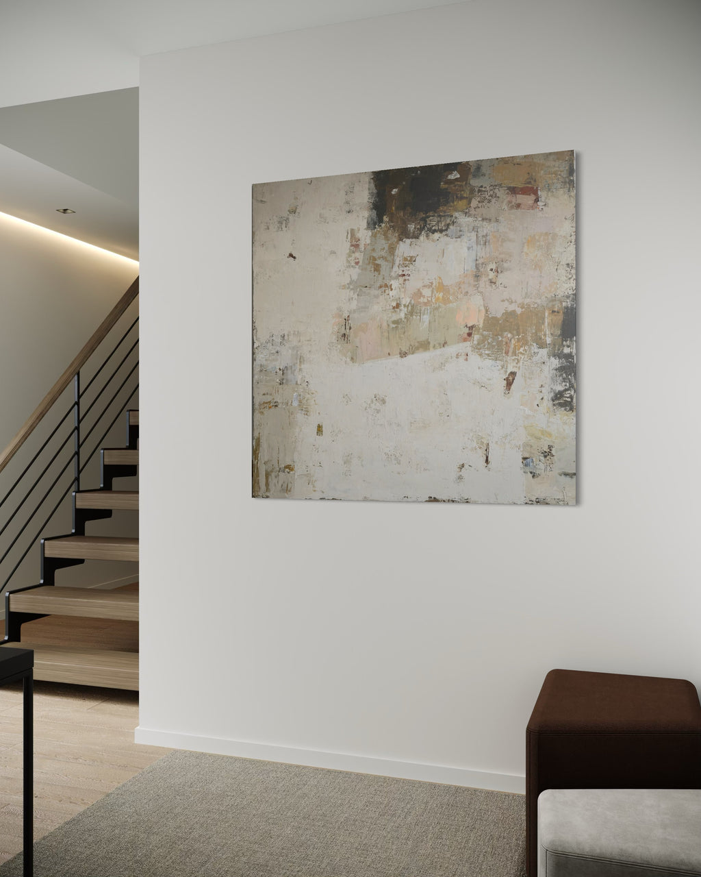 Didelis abstraktus paveikslas -„Fade Series III“. 130x130 cm