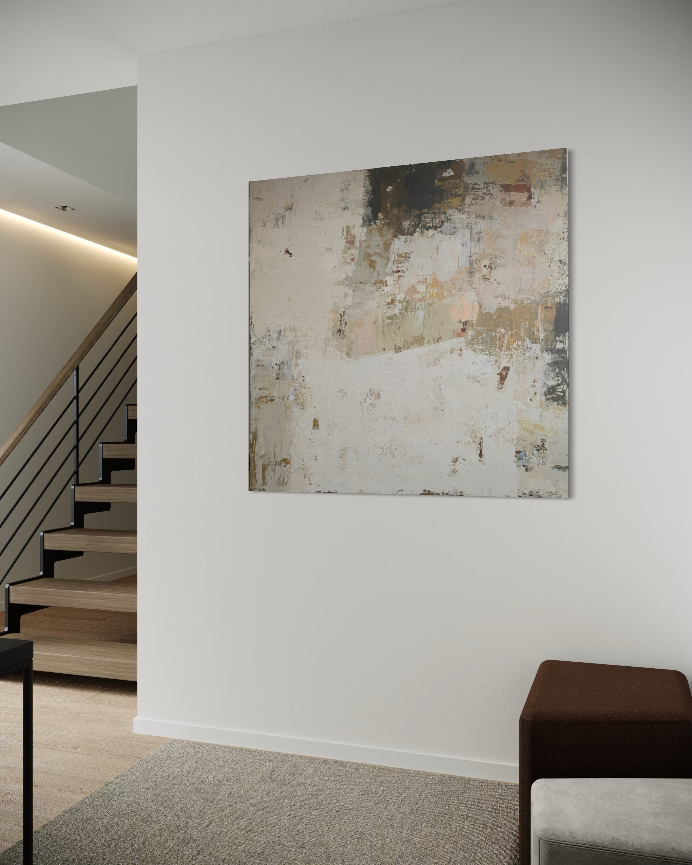 Didelis abstraktus paveikslas -„Fade Series III“. 130x130 cm