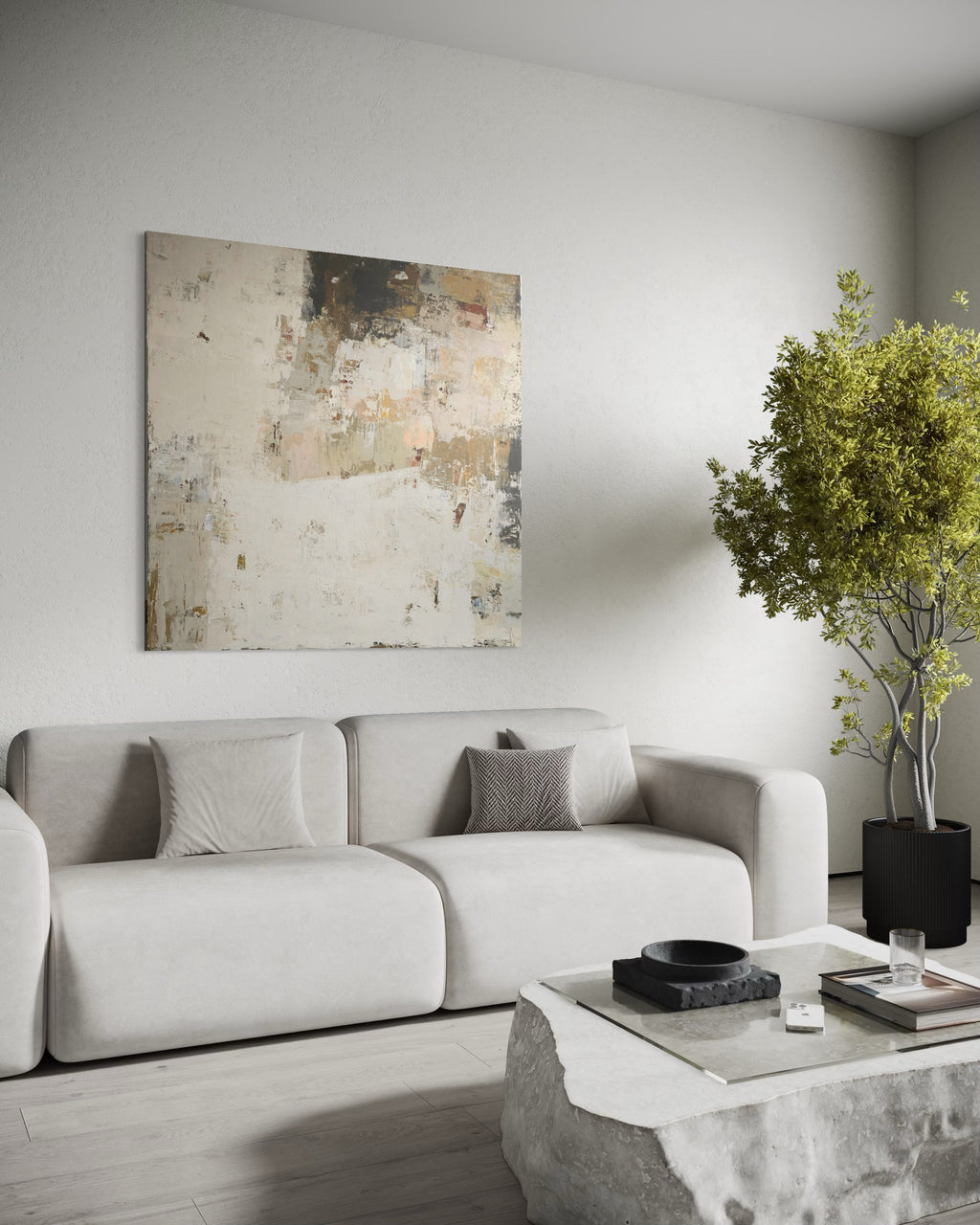 Didelis abstraktus paveikslas -„Fade Series III“. 130x130 cm