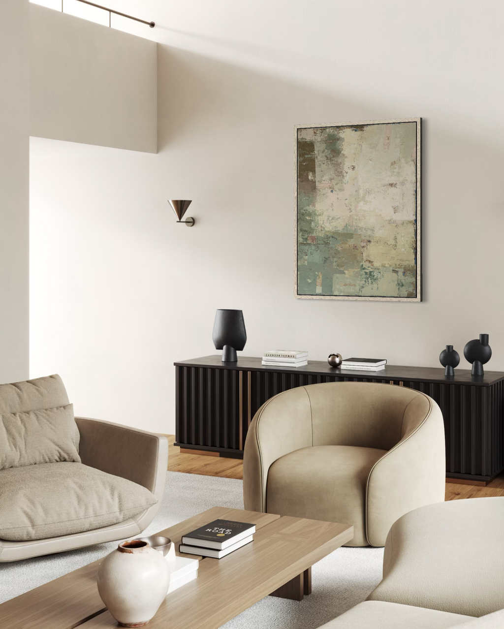 Textured abstract painting on canvas from the SPRING series by Birute Studio - light earthy tones for modern interior decor.