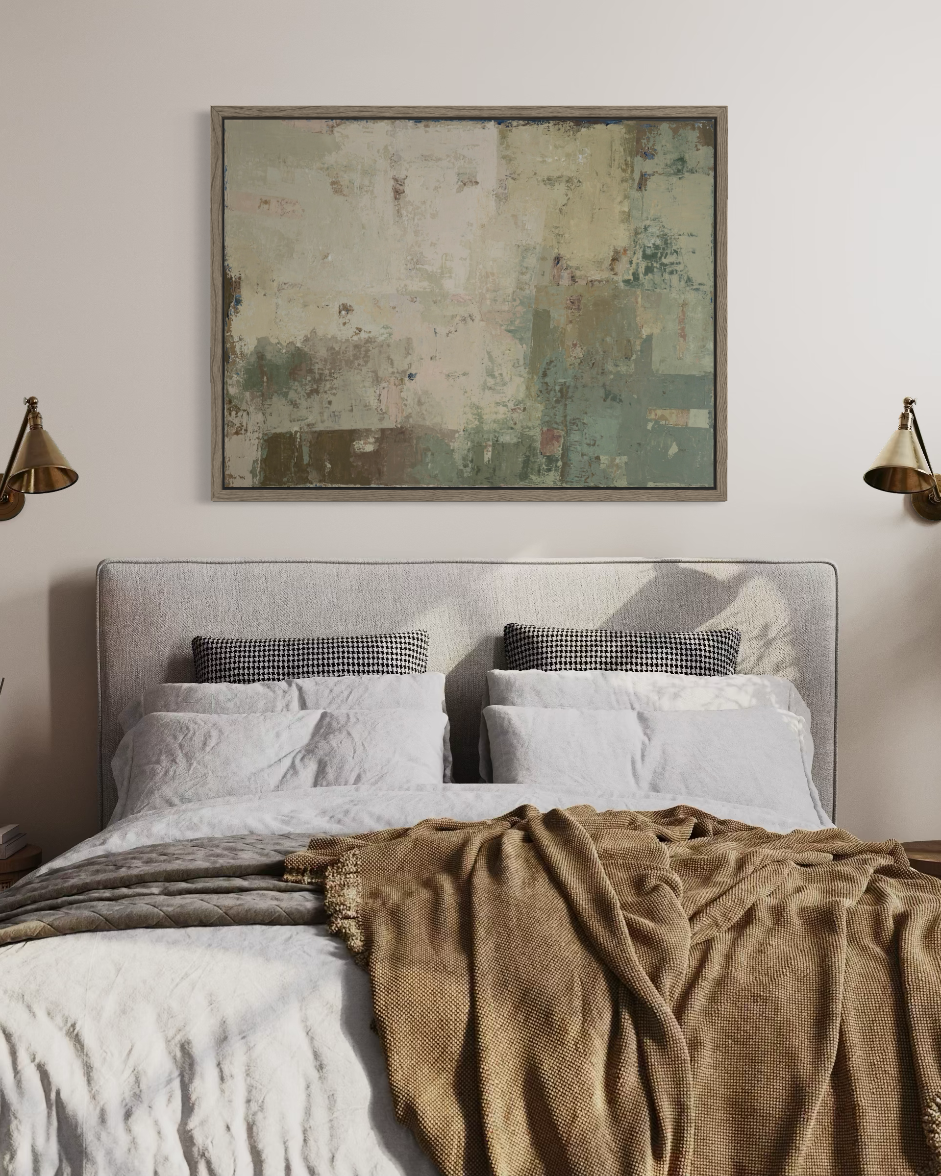 Textured abstract painting on canvas from the SPRING series by Birute Studio - light earthy tones for modern interior decor.