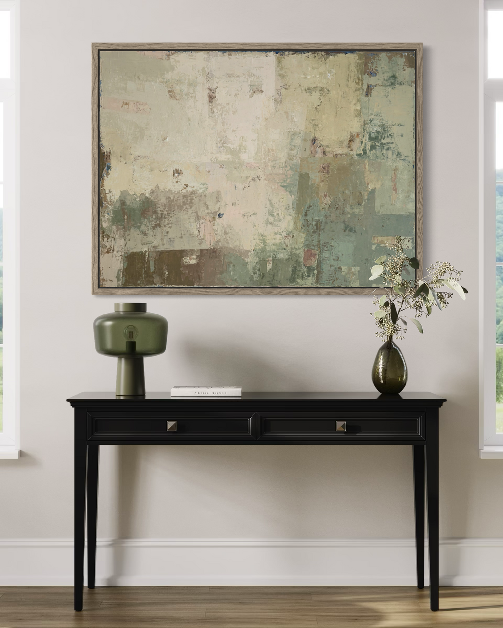 Textured abstract painting on canvas from the SPRING series by Birute Studio - light earthy tones for modern interior decor.
