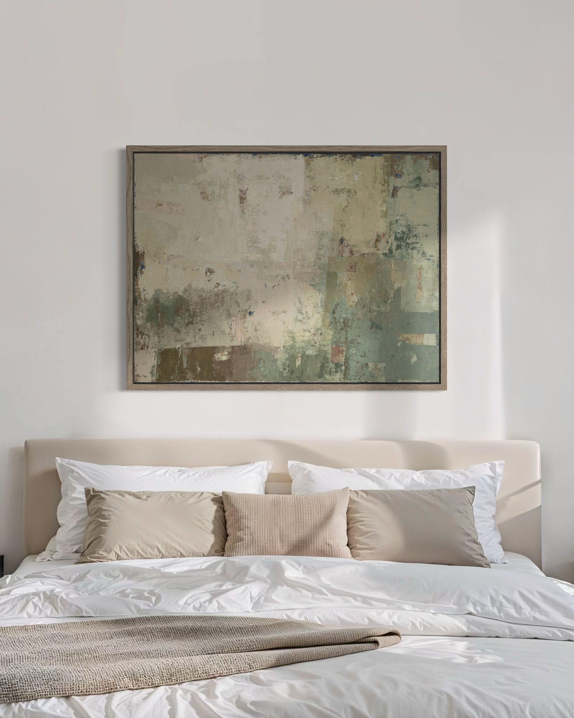 Textured abstract painting on canvas from the SPRING series by Birute Studio - light earthy tones for modern interior decor.