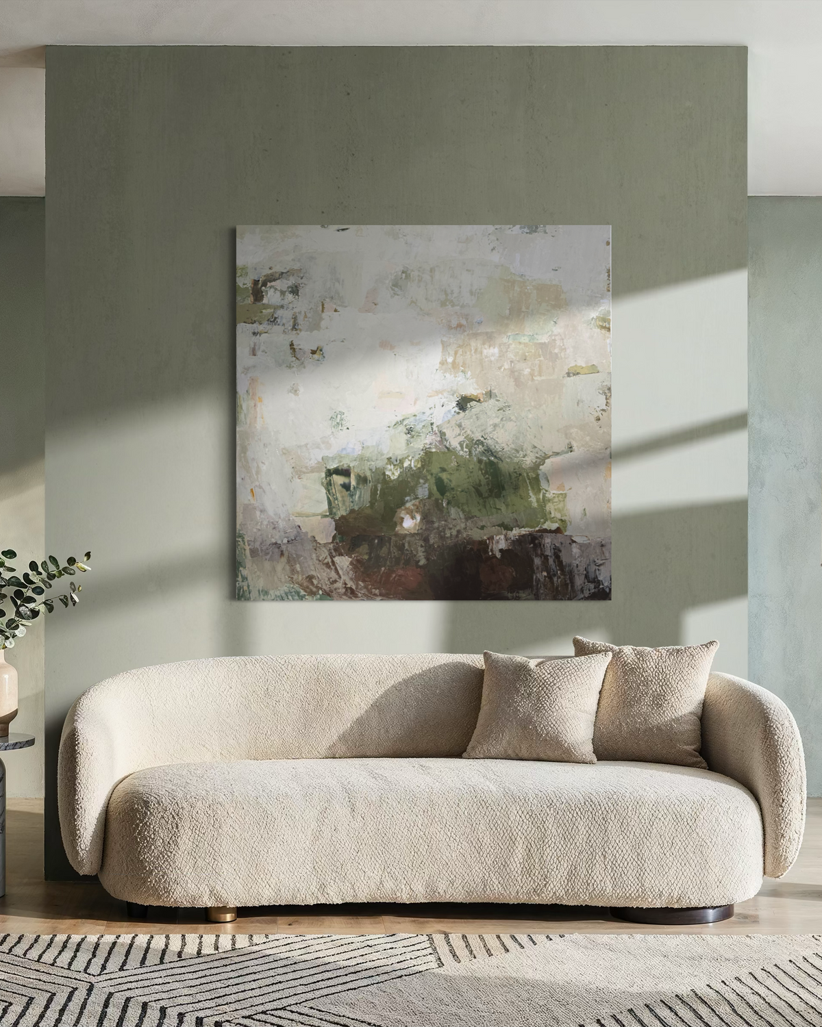 Didelis originalus paveikslas – Green Before the Quiet. 120x120 cm