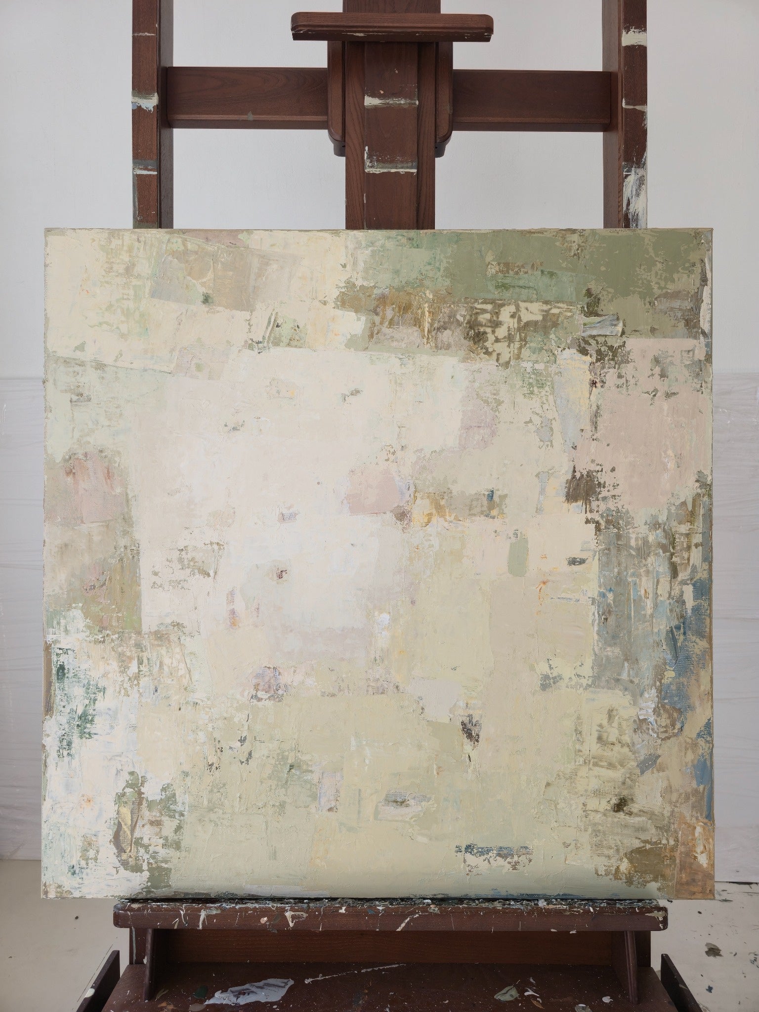 Soft pastel textured abstract artwork on canvas, Spring collection, original hand-painted wall art by Birute Studio